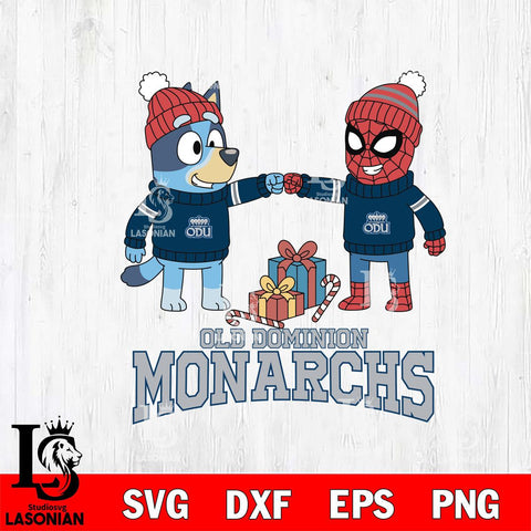 Old Dominion Monarchs Bluey With Spider man Christmas File Cut, NCAA SVG DXF EPS PNG FILE, Digital Download,Instant Download, Silhouette