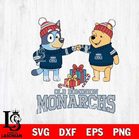Old Dominion Monarchs Bluey With Winnie The Pooh Christmas File Cut, NCAA SVG DXF EPS PNG FILE, Digital Download,Instant Download, Silhouette