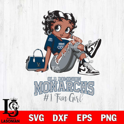 Old Dominion Monarchs #1 Black Fan Girl Betty Boop, Svg Eps Dxf Png File, Digital Download