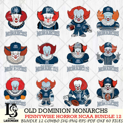 Old Dominion Monarchs  Pennywise Horror NCAA Bundle 12 SVG Svg Eps Dxf Png File, Digital Download