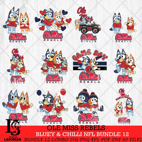 Ole Miss Rebels Bluey & Bingo Bundle 12 SVG Svg Eps Dxf Png File, Bundle NCAA svg, Digital Download, Instant Download