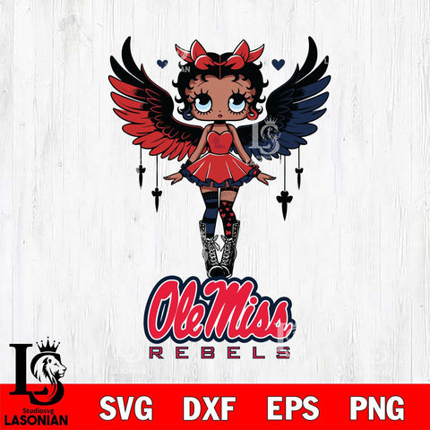 Ole Miss Rebels Anglel Black Fan Girl Betty Boop, Svg Eps Dxf Png File, Digital Download