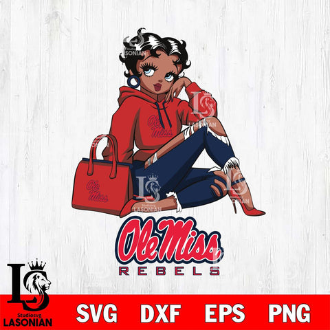 Ole Miss Rebels Awesome Black Fan Girl Betty Boop, Svg Eps Dxf Png File, Digital Download