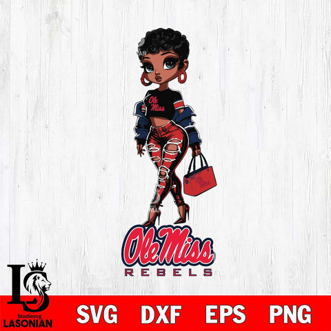 Ole Miss Rebels Beautiful Black Fan Girl, Svg Eps Dxf Png File, Digital Download