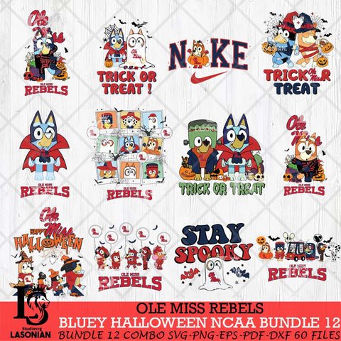 Ole Miss Rebels Bluey Halloween NCAA 12 SVG Eps Dxf Png File, Bundle NCAA svg, Digital Download, Instant Download