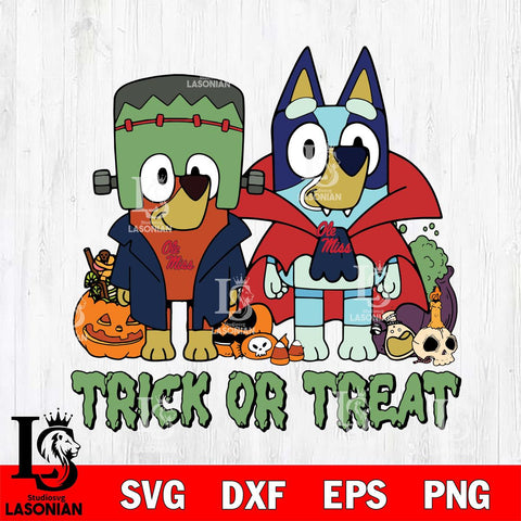 Ole Miss Rebels Bluey Halloween Trick or Treat Svg Eps Dxf Png File, Digital Download, Instant Download