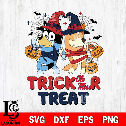 Ole Miss Rebels Bluey Trick or Treat Halloween 2 Svg Eps Dxf Png File, Digital Download, Instant Download