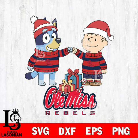 Ole Miss Rebels Bluey With Charlie Brown Christmas File Cut, NCAA SVG DXF EPS PNG FILE, Digital Download,Instant Download, Silhouette