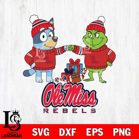Ole Miss Rebels Bluey With Grinch Christmas File Cut, NCAA SVG DXF EPS PNG FILE, Digital Download,Instant Download, Silhouette