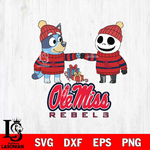 Ole Miss Rebels Bluey With Jack Skellington Christmas File Cut, NCAA SVG DXF EPS PNG FILE, Digital Download,Instant Download, Silhouette