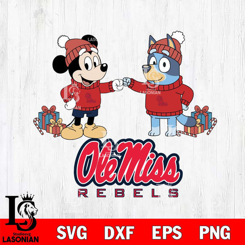 Ole Miss Rebels Bluey With Mickey Christmas File Cut, NCAA SVG DXF EPS PNG FILE, Digital Download,Instant Download, Silhouette
