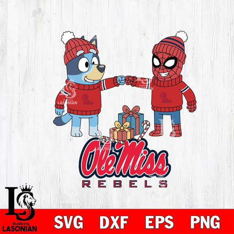 Ole Miss Rebels Bluey With Spider man Christmas File Cut, NCAA SVG DXF EPS PNG FILE, Digital Download,Instant Download, Silhouette