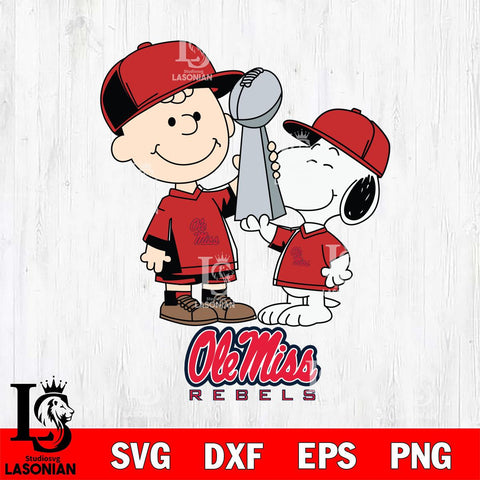 Ole Miss Rebels Charlie Brown and Snoopy Champions Svg Eps Dxf Png File, NCAA svg , Digital Download , Instant Download, Cricut File