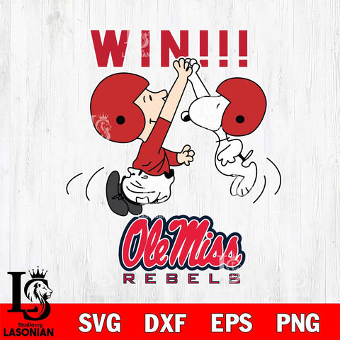 Ole Miss Rebels Charlie Brown and Snoopy Win Svg Eps Dxf Png File, NCAA svg , Digital Download , Instant Download, Cricut File