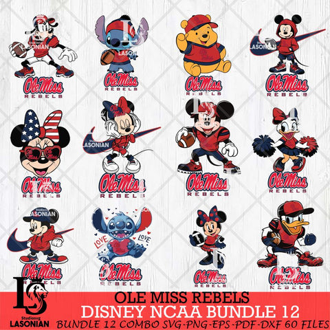 Ole Miss Rebels Disney NCAA Bundle Svg PNG 12 Svg Eps Dxf Png File, Digital Download