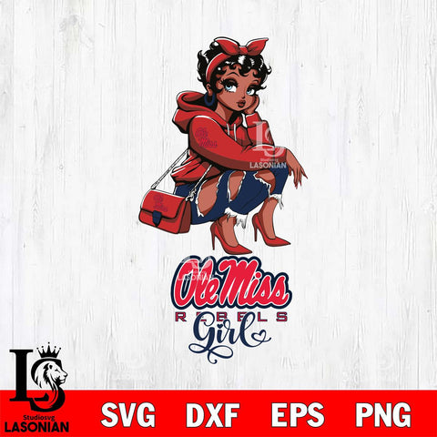 Ole Miss Rebels Fashion Black Fan Girl Betty Boop, Svg Eps Dxf Png File, Digital Download