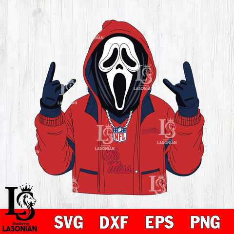 Ole Miss Rebels Ghostface Scream Football Halloween Svg Eps Dxf Png File, NCAA svg, Digital Download, Instant Download