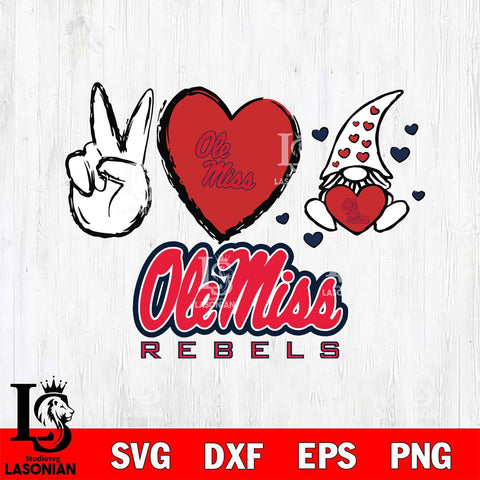 Ole Miss Rebels Gnomes Peace & Love Svg Eps Dxf Png File, Digital Download, Instant Download