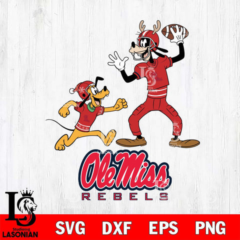 Ole Miss Rebels Goofy & Pluto Football Cricut,Christmas SVG DXF EPS PNG FILE, NCAA Digital Download,Instant Download, Silhouette