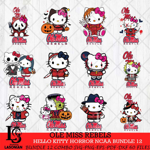 Ole Miss Rebels Hello Kitty Horror NCAA Bundle 12 SVG Svg Eps Dxf Png File, Digital Download