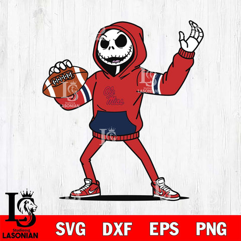 Ole Miss Rebels Jack Skellington Football Christmas File Cut, NCAA SVG DXF EPS PNG FILE, Digital Download , Criucut , Silhouette