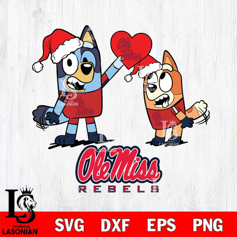 Ole Miss Rebels Love Bluey Christmas Svg Eps Dxf Png File, Digital Download