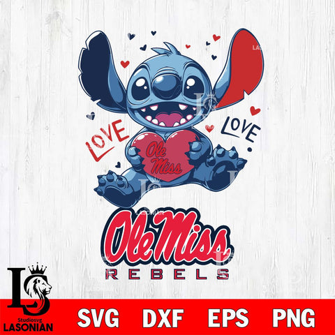 Ole Miss Rebels Love Stitch, Svg Eps Dxf Png File, Digital Download