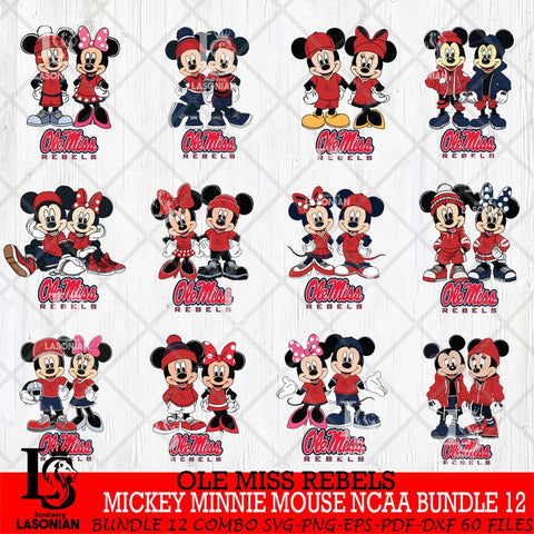 Ole Miss Rebels Mickey Minnie Mouse NCAA Bundle 12 Svg Eps Dxf Png File, Bundle NCAA svg , File Cut , Digital Download , Instant Download, Cut Svg Files