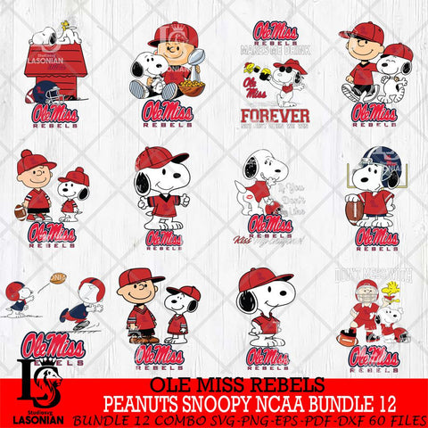 Ole Miss Rebels Peanuts Snoopy Player NCAA Bundle 12 SVG DXF EPS PNG FILE,Snoopy File Cut, bundle NCAA Digital Download,Instant Download, Silhouette