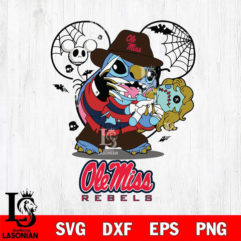 Ole Miss Rebels Stitch Freddy Krueger Halloween Svg Eps Dxf Png File, Digital Download, Instant Download
