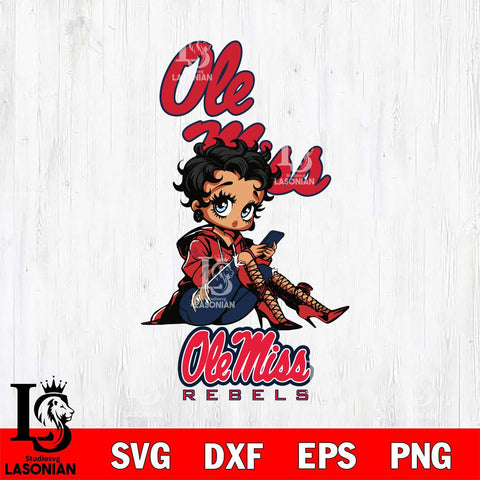 Ole Miss Rebels Style Black Fan Girl Betty Boop, Svg Eps Dxf Png File, Digital Download