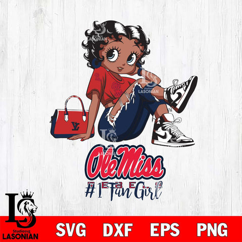 Ole Miss Rebels #1 Black Fan Girl Betty Boop, Svg Eps Dxf Png File, Digital Download