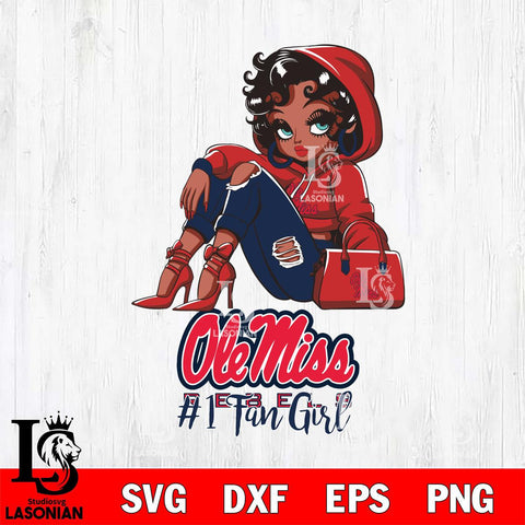 Ole Miss Rebels #1 beauty Black Fan Girl, Svg Eps Dxf Png File, Digital Download