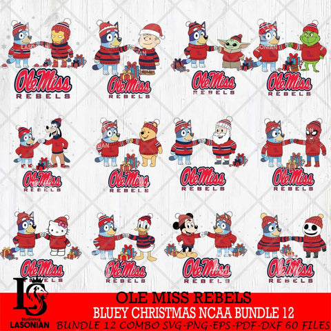 Ole Miss Rebels  Bluey friends christmas NCAA Bundle File Cut,Bundle NCAA SVG DXF EPS PNG FILE, Digital Download,Instant Download, Silhouette