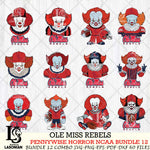 Ole Miss Rebels  Pennywise Horror NCAA Bundle 12 SVG Svg Eps Dxf Png File, Digital Download