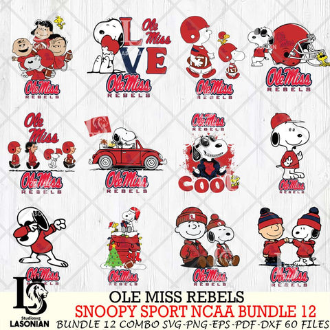 Ole Miss Rebels  Snoopy NCAA Bundle 12 SVG Svg Eps Dxf Png File, Digital Download