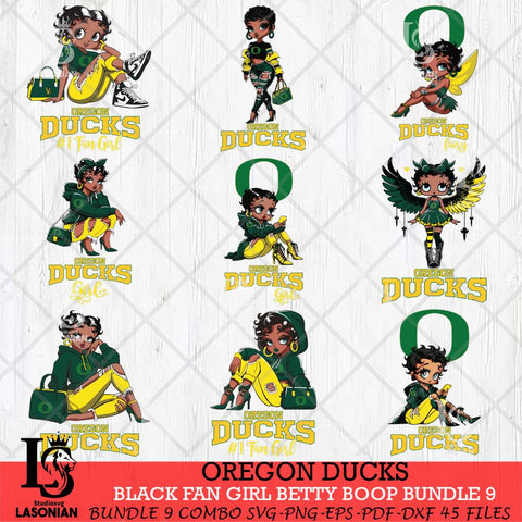 Oregon Ducks Black Fan Girl Betty Boop Bundle 9, Svg Eps Dxf Png File, Digital Download