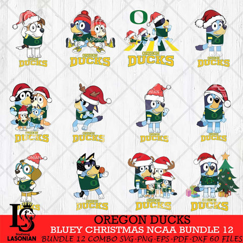 Oregon Ducks Bluey Christmas NCAA Bundle 12 Cricut File Cut Files , Bluey Cricut , Christmas Svg , Bluey svg , Digital Download, dxf eps png pdf file