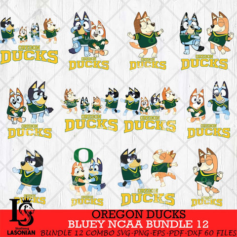 Oregon Ducks Bluey Dace Mode NCAA Bundle 12 SVG Eps Dxf Png File, Digital Download, Instant Download