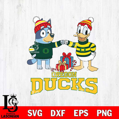Oregon Ducks Bluey With Donald Duck Christmas File Cut, NCAA SVG DXF EPS PNG FILE, Digital Download,Instant Download, Silhouette