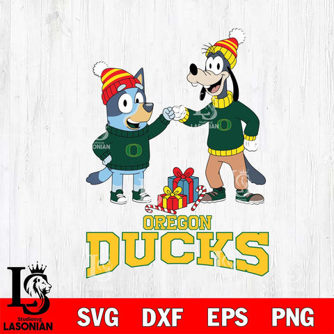 Oregon Ducks Bluey With Goofy Christmas File Cut, NCAA SVG DXF EPS PNG FILE, Digital Download,Instant Download, Silhouette