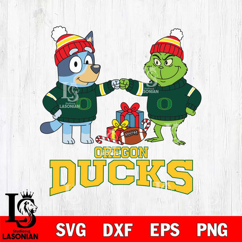 Oregon Ducks Bluey With Grinch Christmas File Cut, NCAA SVG DXF EPS PNG FILE, Digital Download,Instant Download, Silhouette