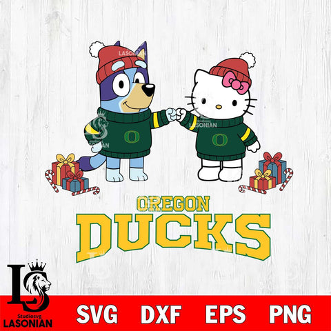 Oregon Ducks Bluey With Hello kitty Christmas File Cut, NCAA SVG DXF EPS PNG FILE, Digital Download,Instant Download, Silhouette