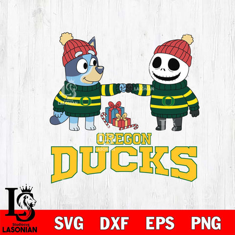 Oregon Ducks Bluey With Jack Skellington Christmas File Cut, NCAA SVG DXF EPS PNG FILE, Digital Download,Instant Download, Silhouette