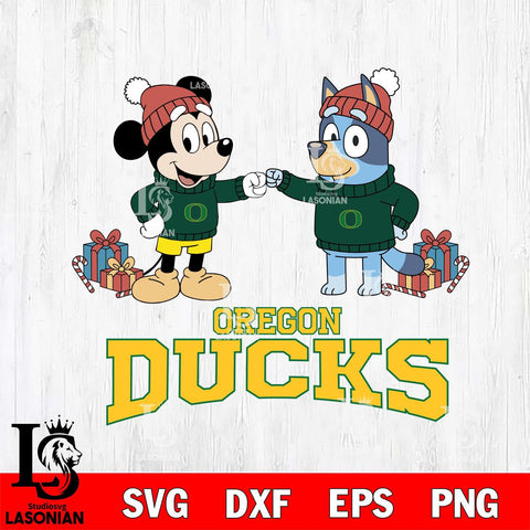 Oregon Ducks Bluey With Mickey Christmas File Cut, NCAA SVG DXF EPS PNG FILE, Digital Download,Instant Download, Silhouette