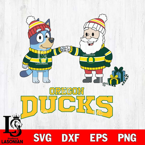 Oregon Ducks Bluey With Satan Christmas File Cut, NCAA SVG DXF EPS PNG FILE, Digital Download,Instant Download, Silhouette