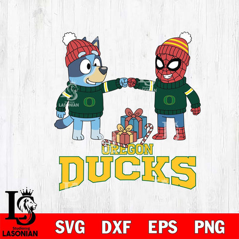 Oregon Ducks Bluey With Spider man Christmas File Cut, NCAA SVG DXF EPS PNG FILE, Digital Download,Instant Download, Silhouette