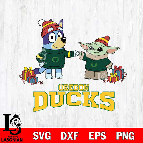 Oregon Ducks Bluey With Yoda Christmas File Cut, NCAA SVG DXF EPS PNG FILE, Digital Download,Instant Download, Silhouette