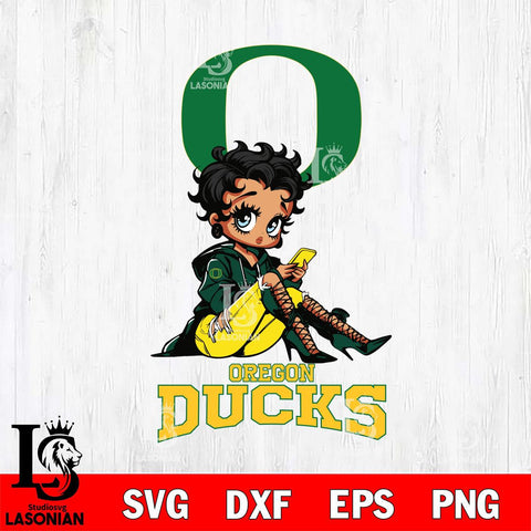 Oregon Ducks Style Black Fan Girl Betty Boop, Svg Eps Dxf Png File, Digital Download