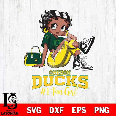 Oregon Ducks #1 Black Fan Girl Betty Boop, Svg Eps Dxf Png File, Digital Download
